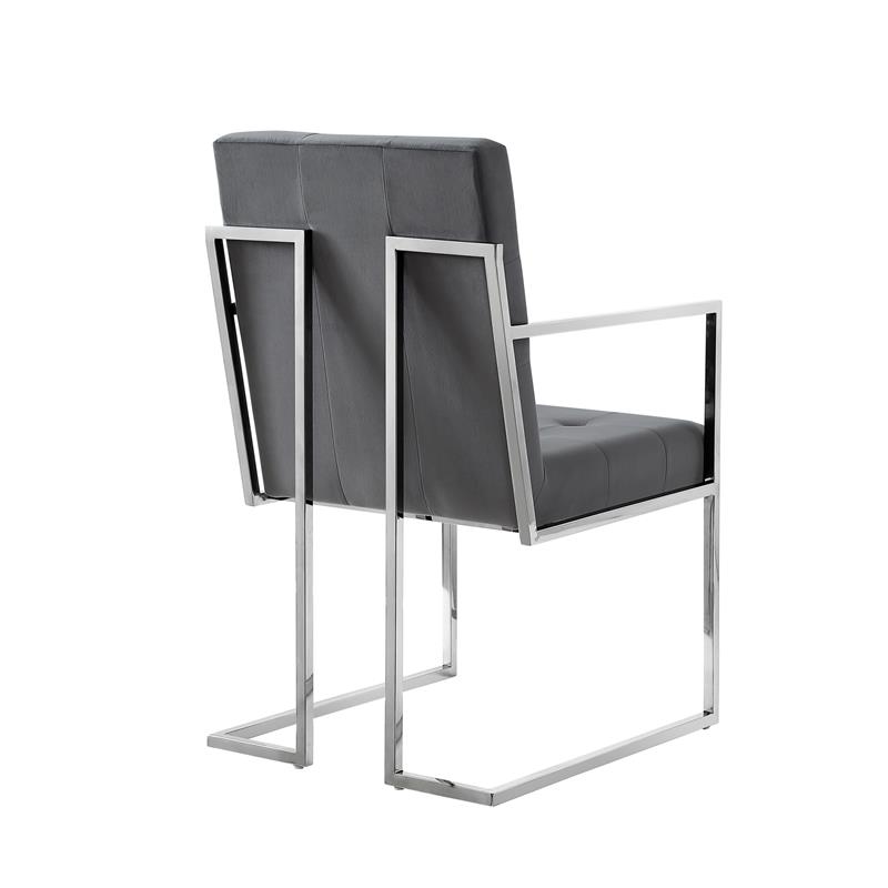 Posh Living Evan Button Tufted Velvet Dining Chair Gray/Chrome (Set of 2)