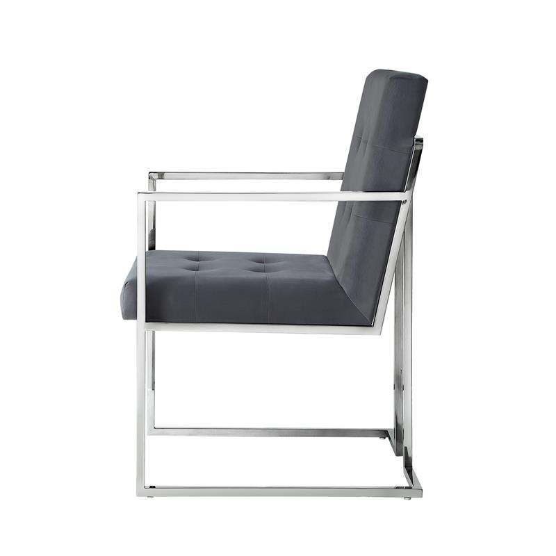 Posh Living Evan Button Tufted Velvet Dining Chair Gray/Chrome (Set of 2)