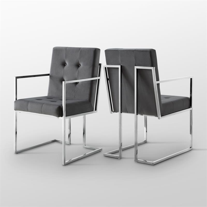 Posh Living Evan Button Tufted Velvet Dining Chair Gray/Chrome (Set of 2)