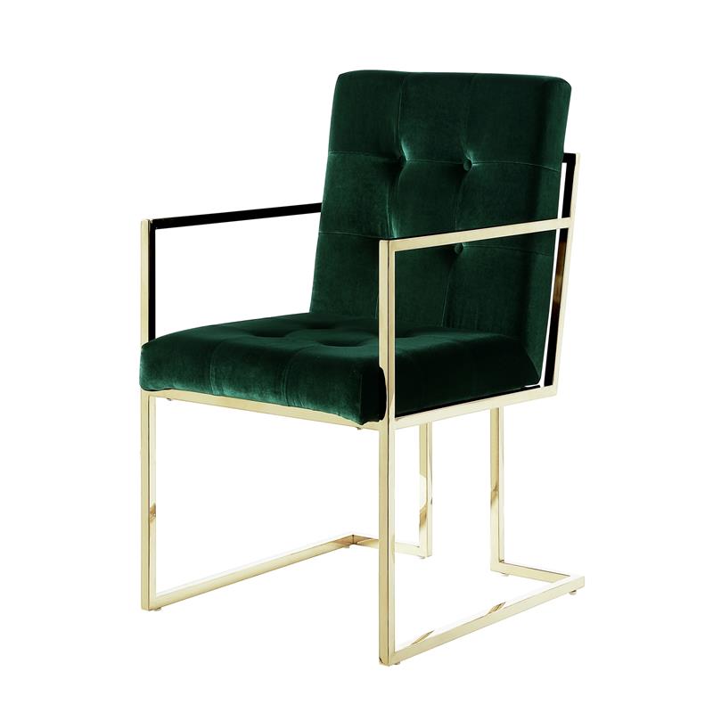 Posh Living Evan Button Tufted Velvet Dining Chair Hunter Green/Gold (Set of 2)