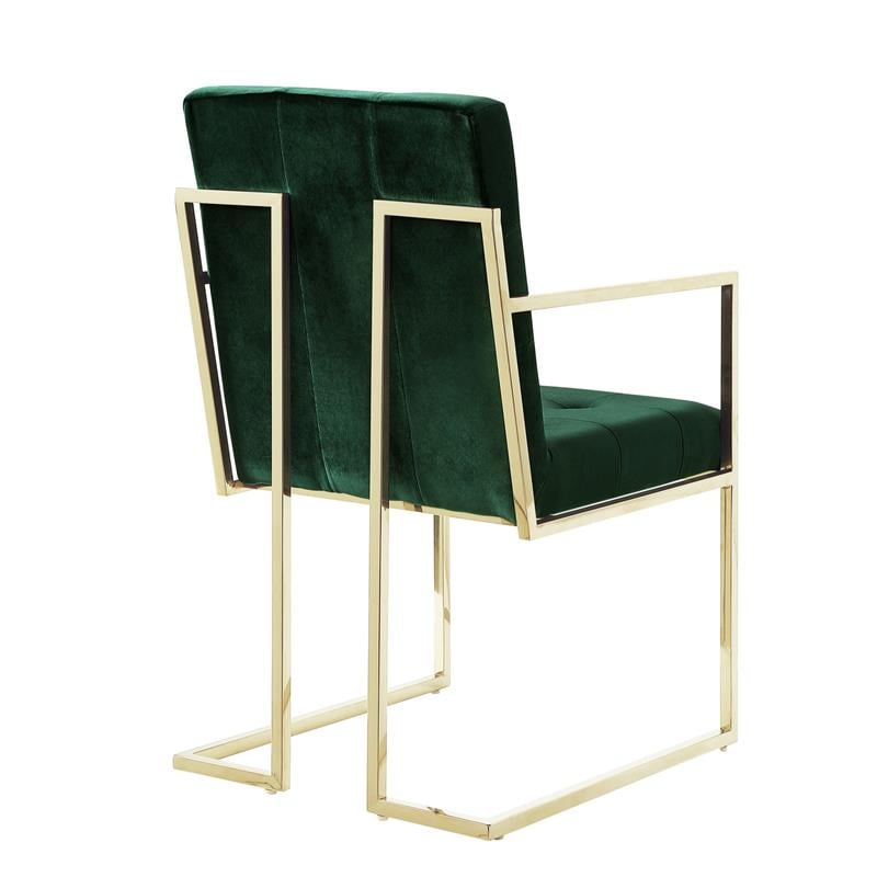 Posh Living Evan Button Tufted Velvet Dining Chair Hunter Green/Gold (Set of 2)