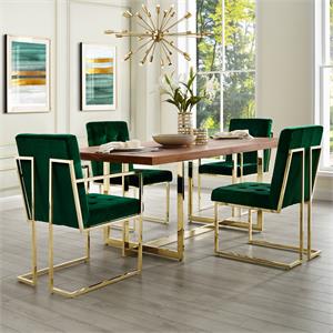 Posh Living Evan Button Tufted Velvet Dining Chair Hunter Green/Gold (Set of 2)