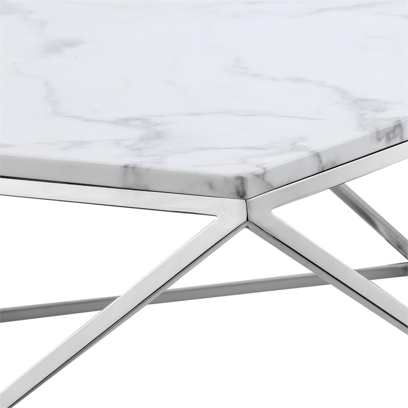 Posh Living Eason Marble Top Coffee Table with Metal Base in White/Chrome