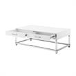 Posh Briar 2-Drawer Metal Coffee Table with Acrylic Legs in White/Chrome