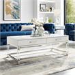 Posh Briar 2-Drawer Metal Coffee Table with Acrylic Legs in White/Chrome