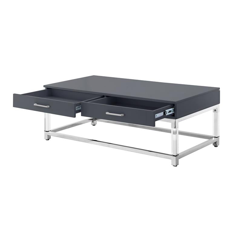 Posh Briar 2-Drawer Metal Coffee Table with Acrylic Legs in Dark Gray/Chrome