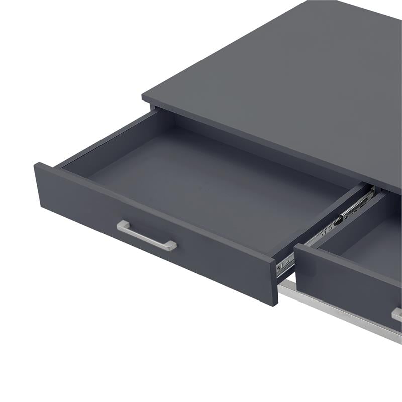 Posh Briar 2-Drawer Metal Coffee Table with Acrylic Legs in Dark Gray/Chrome