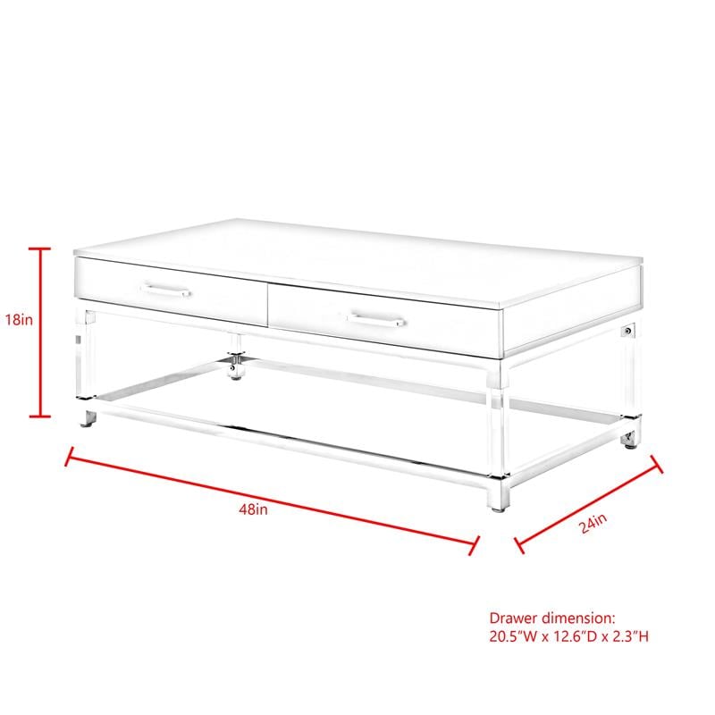 Posh Briar 2-Drawer Metal Coffee Table with Acrylic Legs in Dark Gray/Chrome