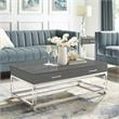 Posh Briar 2-Drawer Metal Coffee Table with Acrylic Legs in Dark Gray/Chrome