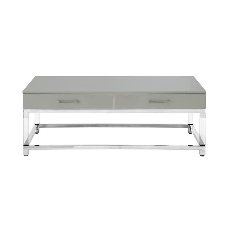 Posh Briar 2-Drawer Metal Coffee Table with Acrylic Legs in Light Gray/Chrome