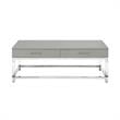 Posh Briar 2-Drawer Metal Coffee Table with Acrylic Legs in Light Gray/Chrome