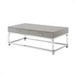 Posh Briar 2-Drawer Metal Coffee Table with Acrylic Legs in Light Gray/Chrome