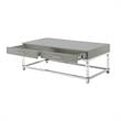 Posh Briar 2-Drawer Metal Coffee Table with Acrylic Legs in Light Gray/Chrome