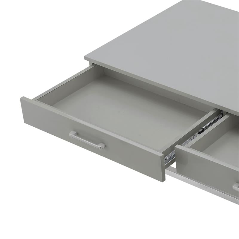 Posh Briar 2-Drawer Metal Coffee Table with Acrylic Legs in Light Gray/Chrome