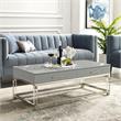 Posh Briar 2-Drawer Metal Coffee Table with Acrylic Legs in Light Gray/Chrome