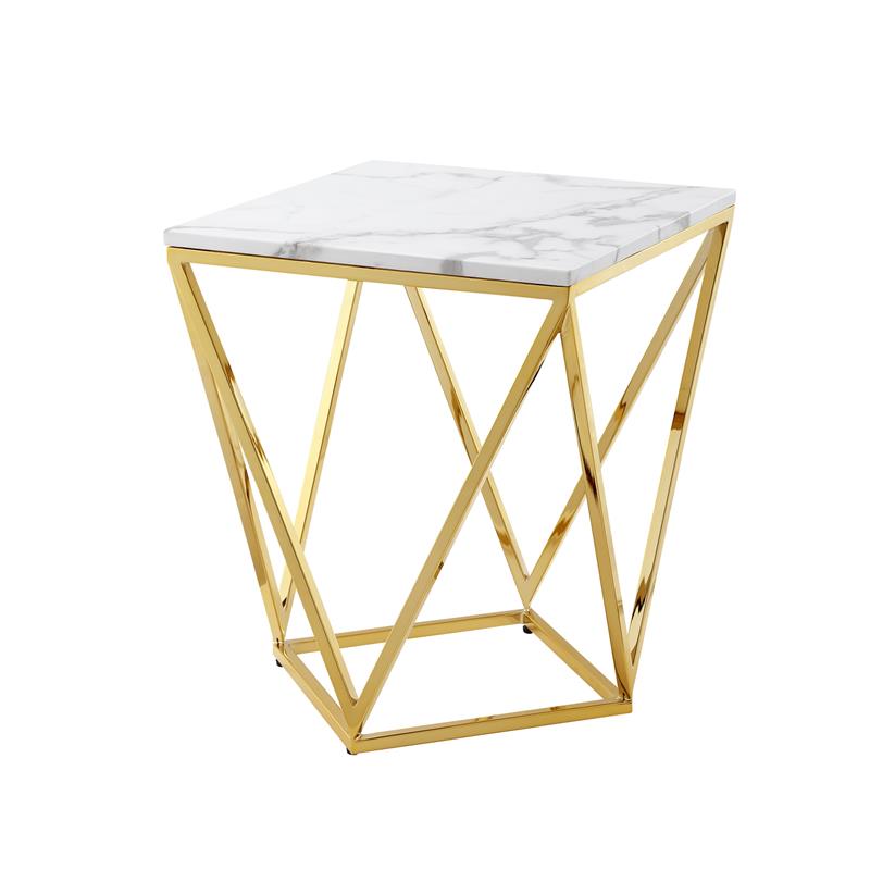 Posh Living Eason Marble Top End Table with Metal Base in White/Gold