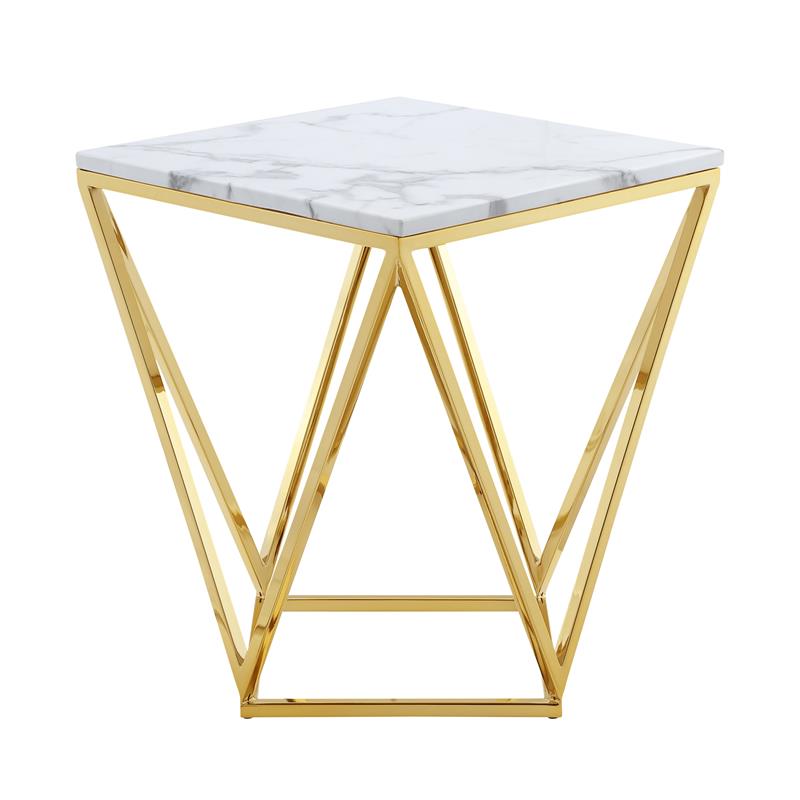 Posh Living Eason Marble Top End Table with Metal Base in White/Gold