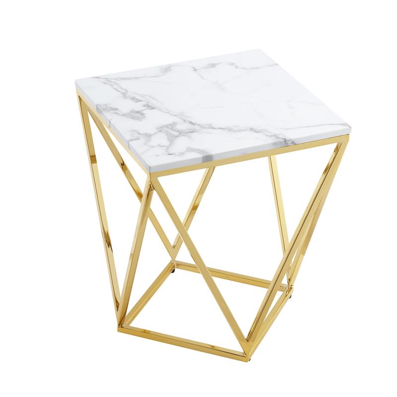 Posh Living Eason Marble Top End Table with Metal Base in White/Gold