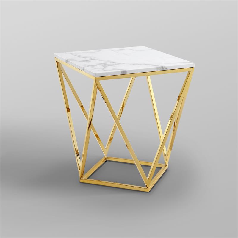 Posh Living Eason Marble Top End Table with Metal Base in White/Gold
