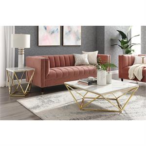 Posh Living Eason Marble Top End Table with Metal Base in White/Gold