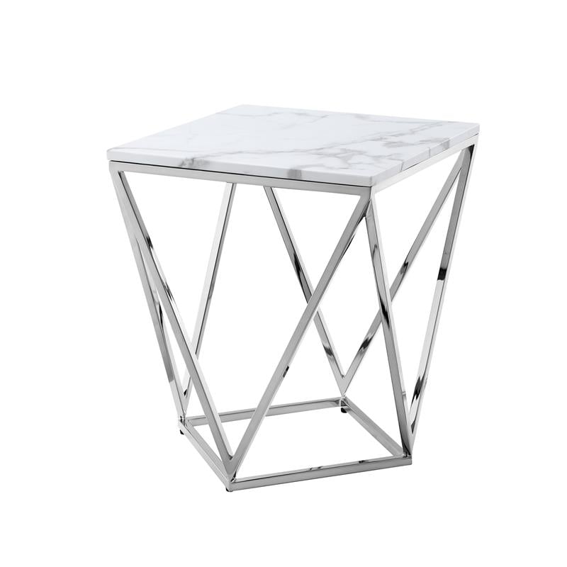 Posh Living Eason Marble Top End Table with Metal Base in White/Chrome