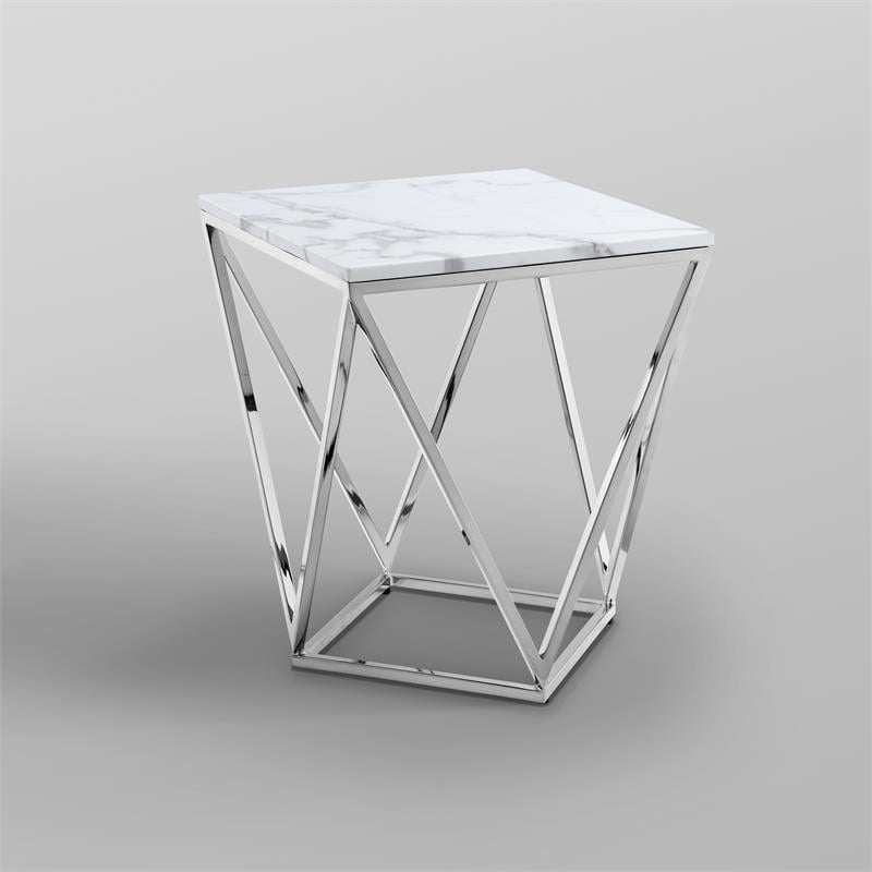 Posh Living Eason Marble Top End Table with Metal Base in White/Chrome