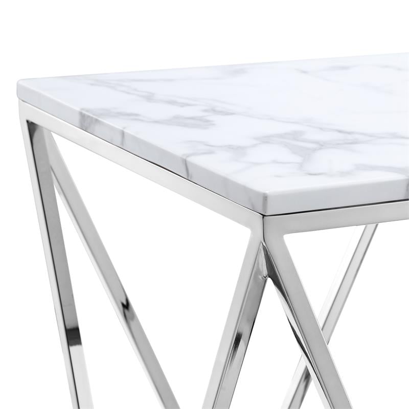 Posh Living Eason Marble Top End Table with Metal Base in White/Chrome