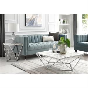 Posh Living Eason Marble Top End Table with Metal Base in White/Chrome
