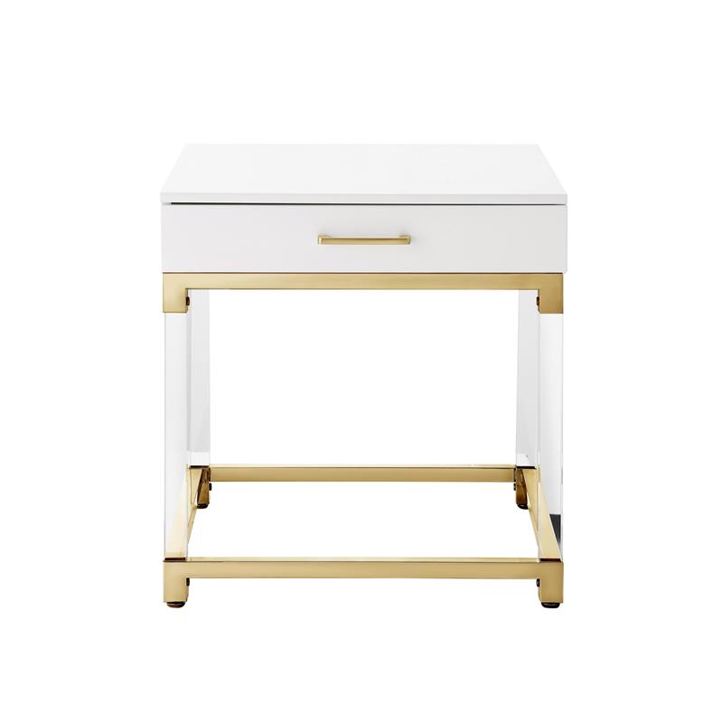 Posh Living Briar 1-Drawer Metal End Table with Acrylic Legs - White/Gold