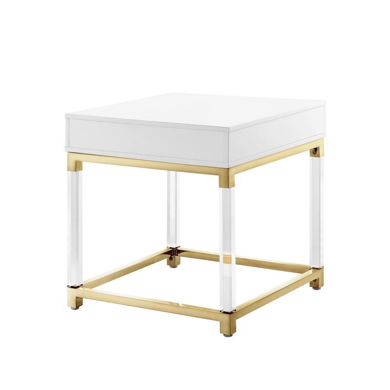 Posh Living Briar 1-Drawer Metal End Table with Acrylic Legs - White/Gold