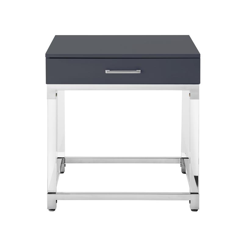 Posh Living Briar 1-Drawer Metal End Table with Acrylic Legs - Dark Gray/Chrome