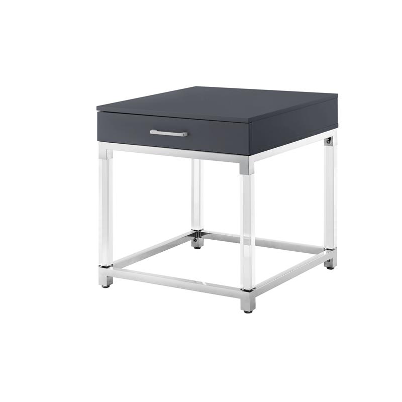 Posh Living Briar 1-Drawer Metal End Table with Acrylic Legs - Dark Gray/Chrome