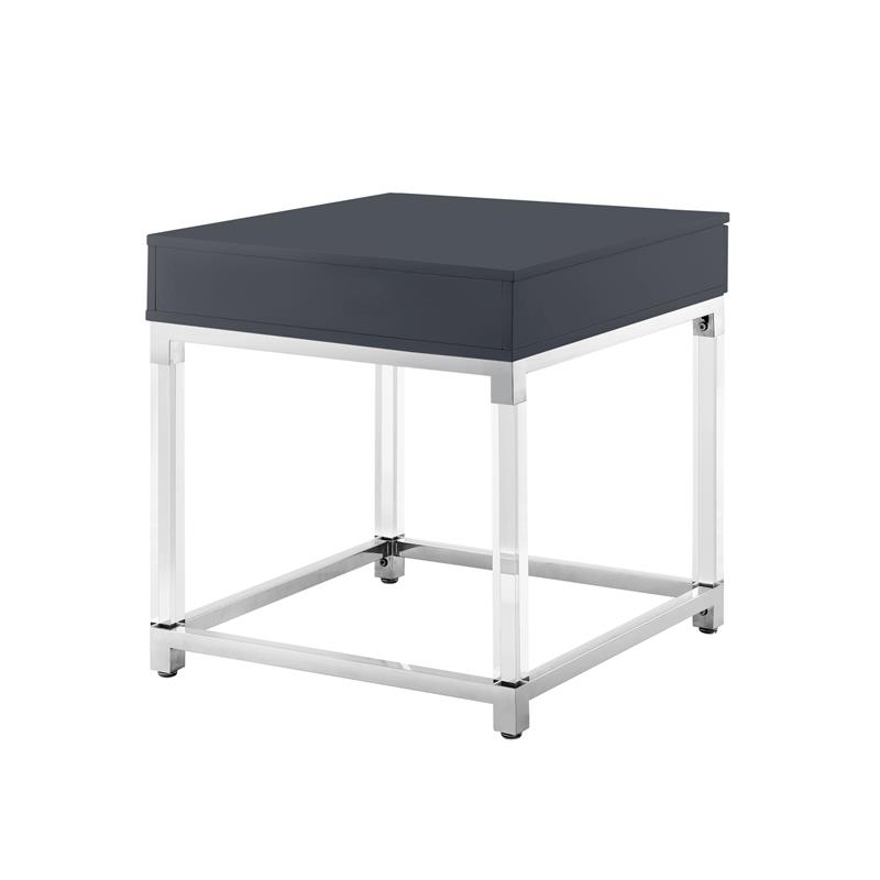Posh Living Briar 1-Drawer Metal End Table with Acrylic Legs - Dark Gray/Chrome