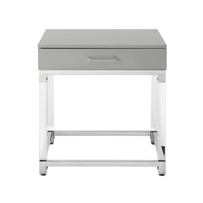 Posh Living Briar 1-Drawer Metal End Table with Acrylic Legs - Light Gray/Chrome