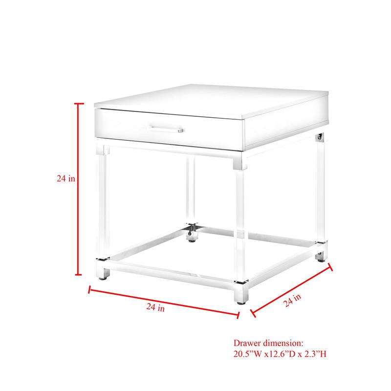 Posh Living Briar 1-Drawer Metal End Table with Acrylic Legs - Light Gray/Chrome