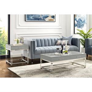 Posh Living Briar 1-Drawer Metal End Table with Acrylic Legs - Light Gray/Chrome