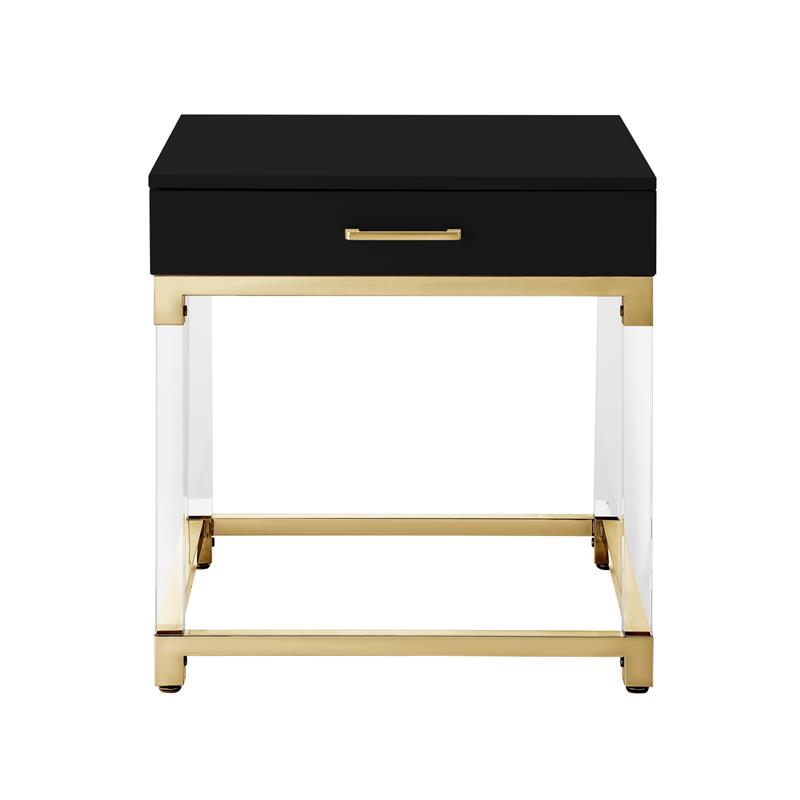 Posh Living Briar 1-Drawer Metal End Table with Acrylic Legs - Black/Gold
