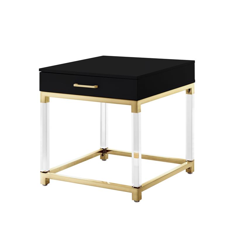 Posh Living Briar 1-Drawer Metal End Table with Acrylic Legs - Black/Gold