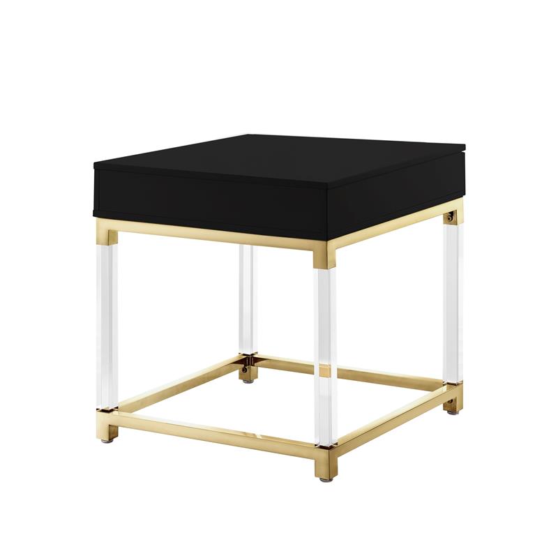 Posh Living Briar 1-Drawer Metal End Table with Acrylic Legs - Black/Gold