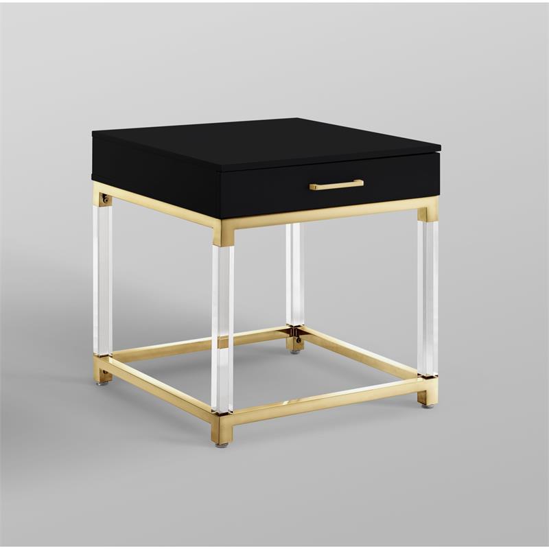 Posh Living Briar 1-Drawer Metal End Table with Acrylic Legs - Black/Gold