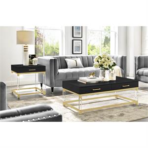 Posh Living Briar 1-Drawer Metal End Table with Acrylic Legs - Black/Gold