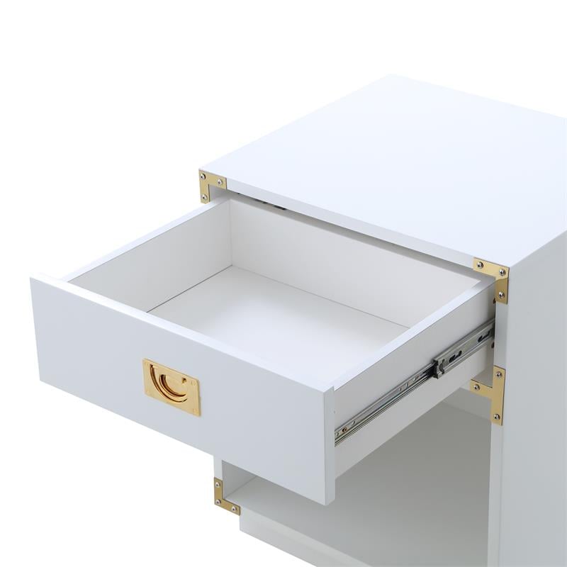 Posh Living Angela Nightstand with Metal Corner Brackets in White/Gold