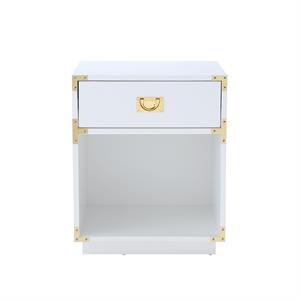Posh Living Angela Nightstand with Metal Corner Brackets in White/Gold