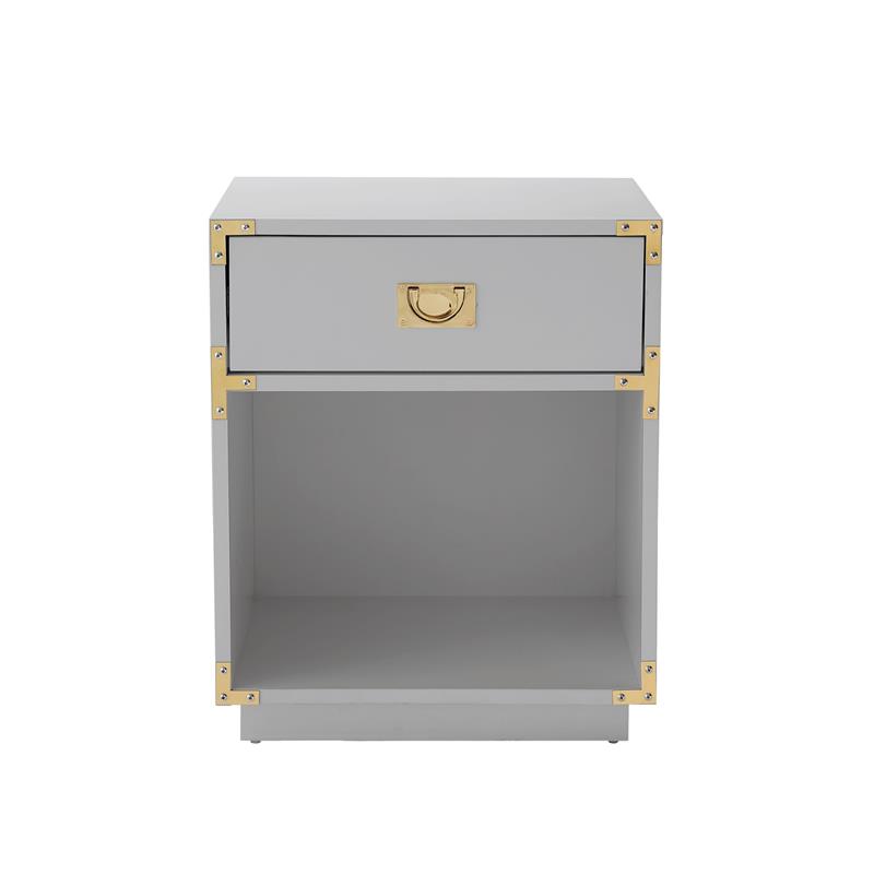 Posh Living Angela Nightstand with Metal Corner Brackets in Light Gray/Gold