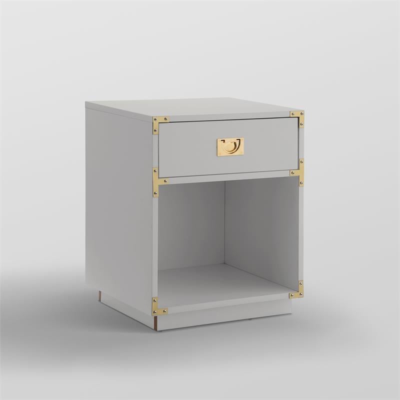 Posh Living Angela Nightstand with Metal Corner Brackets in Light Gray/Gold