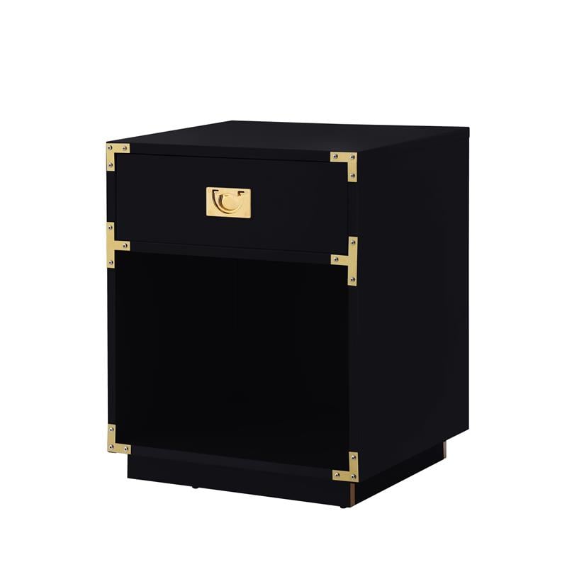 Posh Living Angela Nightstand with Metal Corner Brackets in Black/Gold
