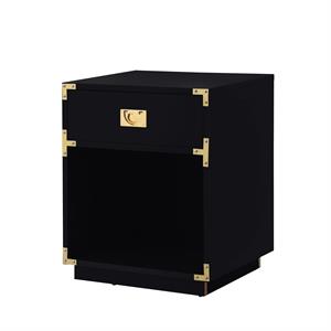 Posh Living Angela Nightstand with Metal Corner Brackets in Black/Gold