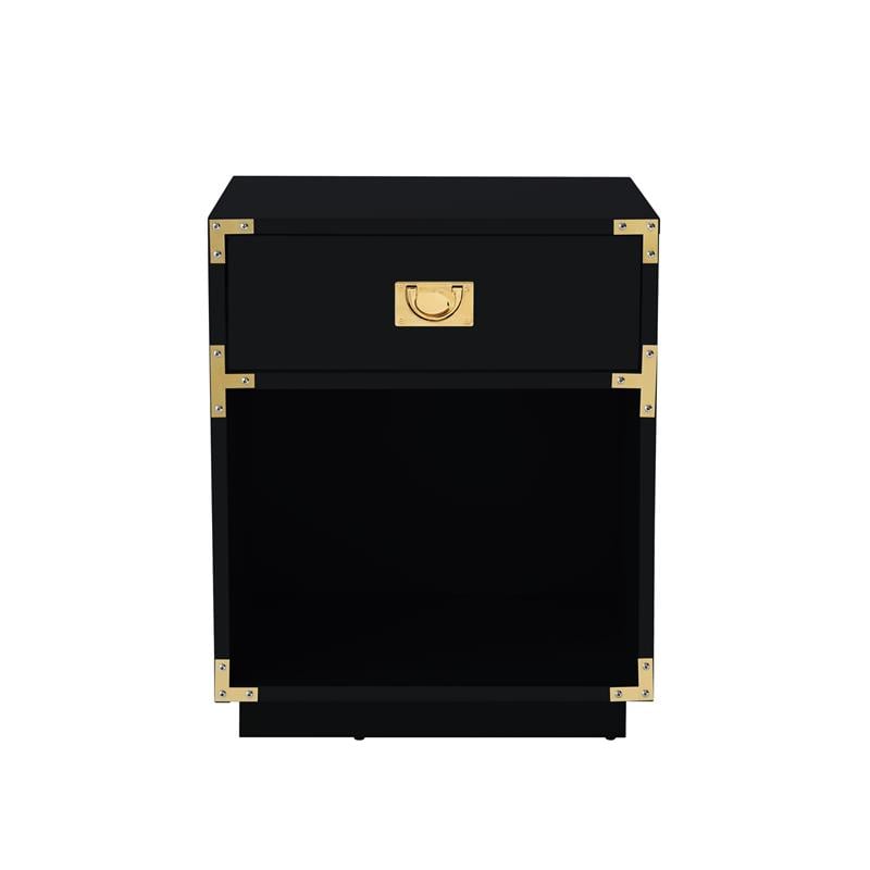 Posh Living Angela Nightstand with Metal Corner Brackets in Black/Gold