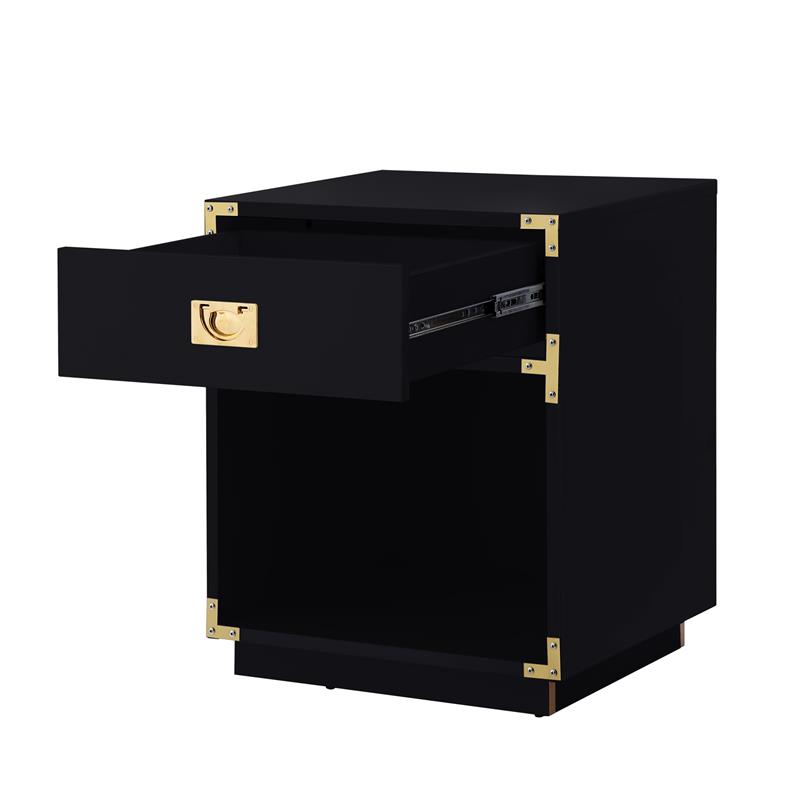 Posh Living Angela Nightstand with Metal Corner Brackets in Black/Gold