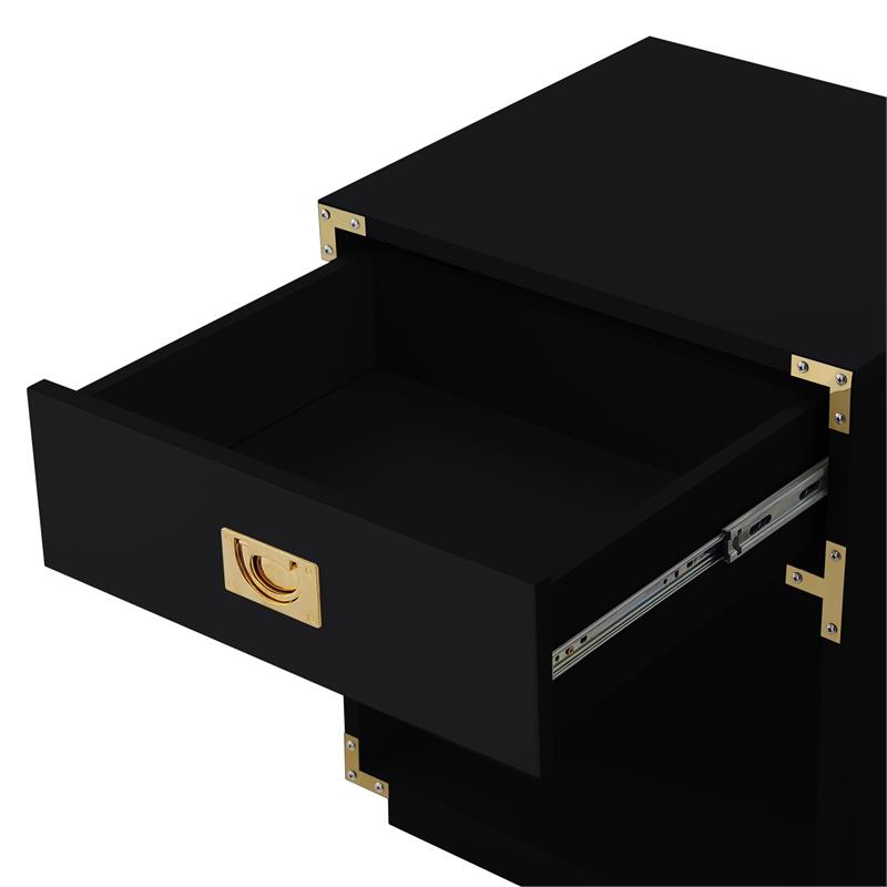 Posh Living Angela Nightstand with Metal Corner Brackets in Black/Gold